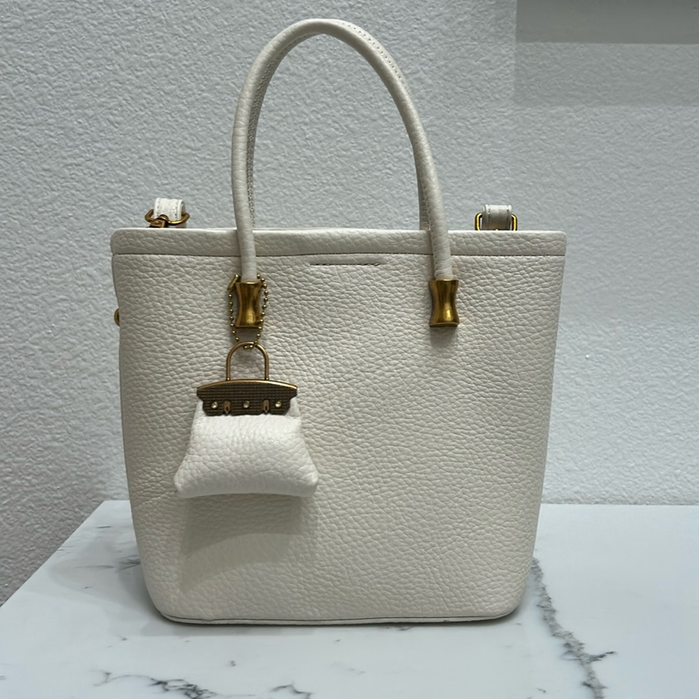 Cream Mini Tote Bag with Gold Hardware
